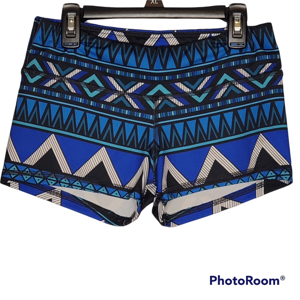 FLEO tribal Aztect crossbody crossfit athletic shorts blue geometric size small